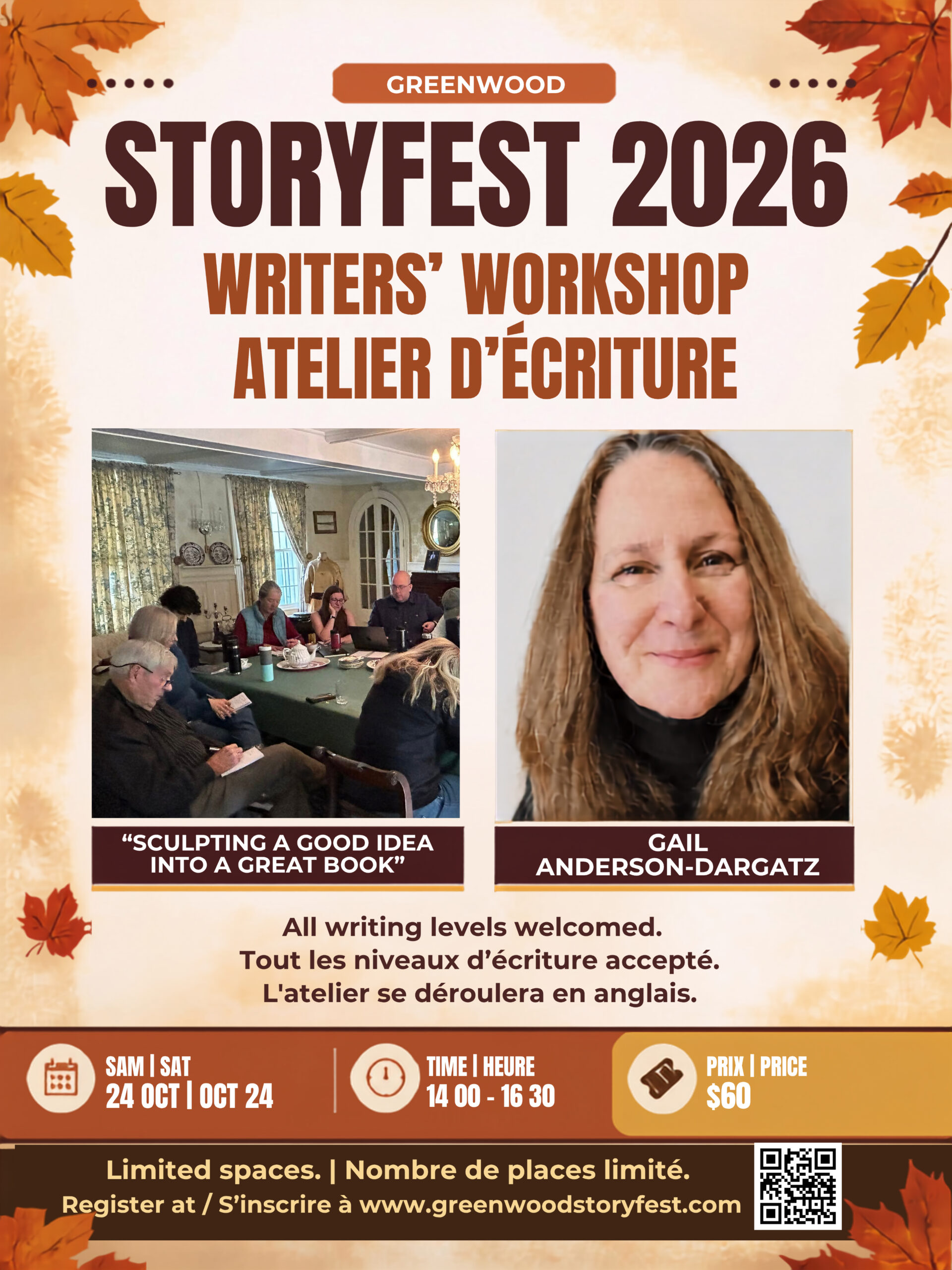 StoryFest 2026 flyer: Writers' Workshop with Gail Anderson-Dargatz